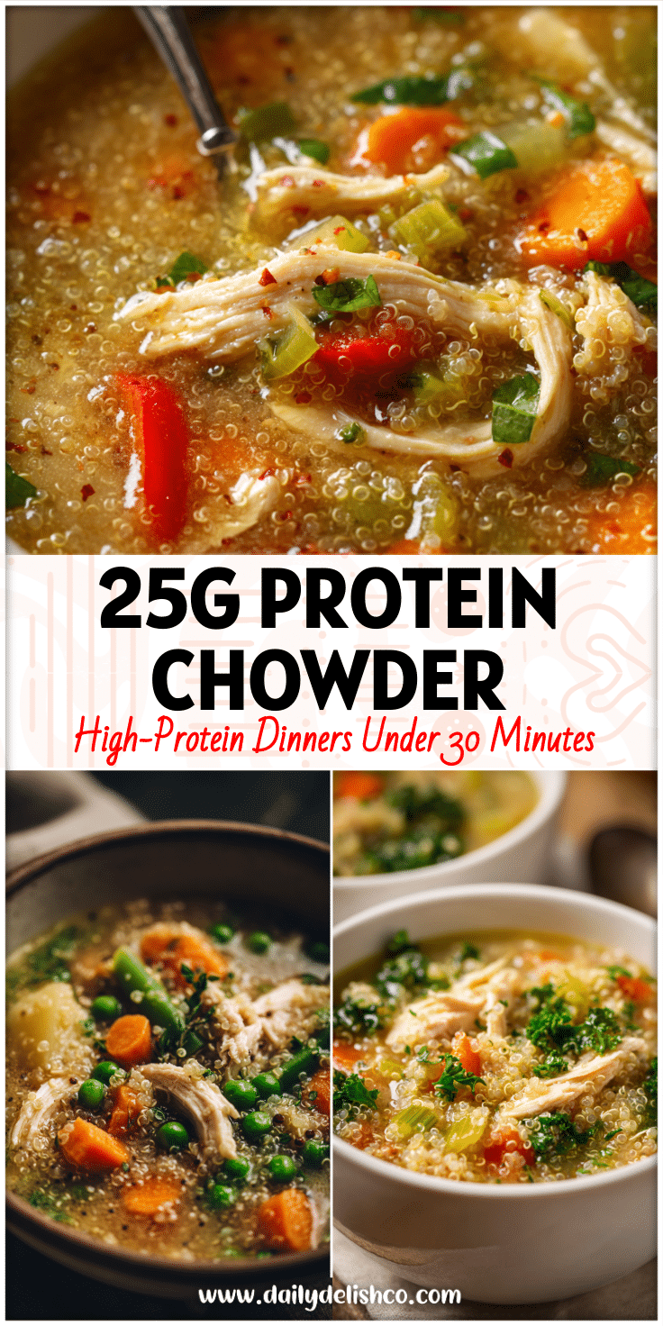Bowl of Chicken and Quinoa Soup with vegetables, a bright Quinoa Chowder Recipe perfect for Hypoglycemic Meals.